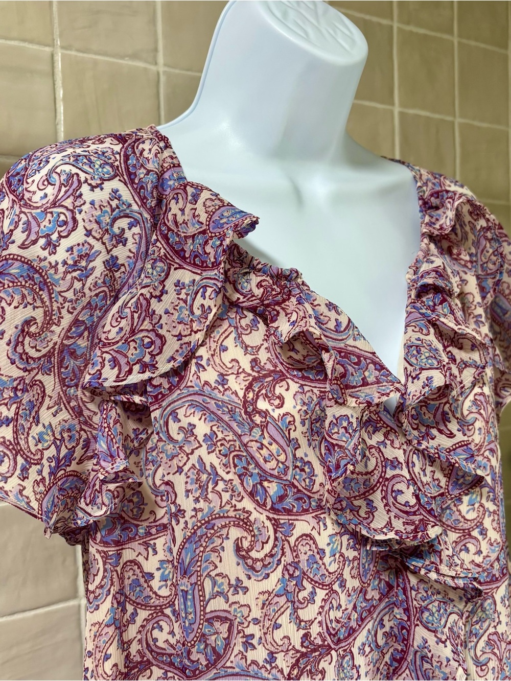 LOFT Paisley Chiffon Ruffle Top - Picture 4 of 7
